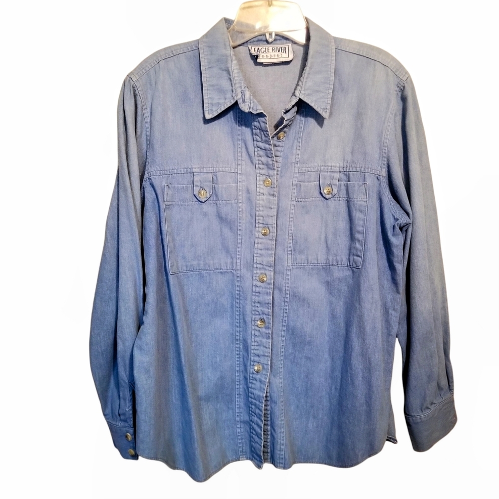 EAGLE RIVER TRADERS Vintage Long Sleeve Button-Down Blue Shirt Size 14